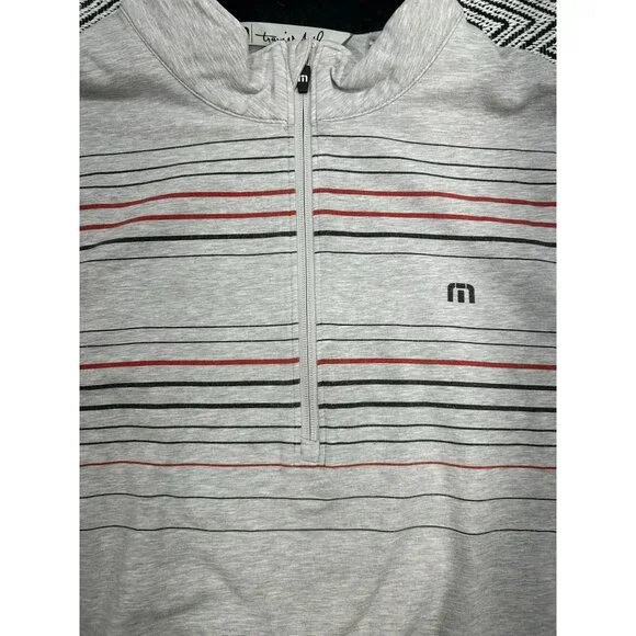 Travis Mathew Quarter Zip Striped Performance Pullover Gray Black Red L - Picture 5 of 6